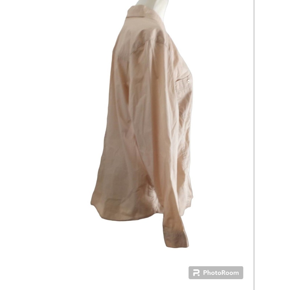 Chicos 2 Button Up Blouse Collared Shirt Long Tunic Pockets Front L Blush Tan - Picture 2 of 8